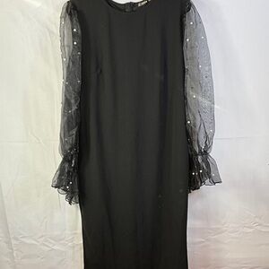 SHEIN Black Long Midi Dress with Veil Flair Sleeves Pearls Zipper Back Size 2x